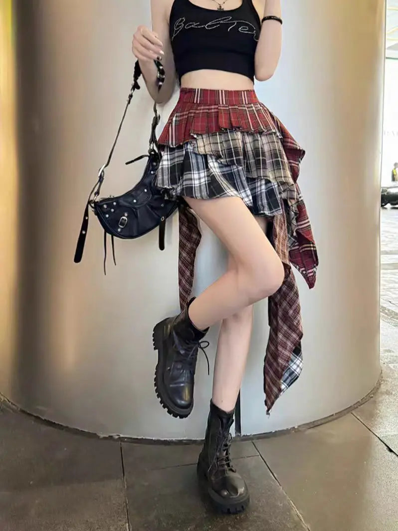 Jupe Japonaise Carreaux Asymétrique Chic