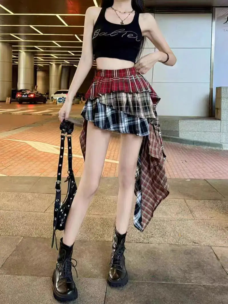 Jupe Japonaise Carreaux Asymétrique Légère