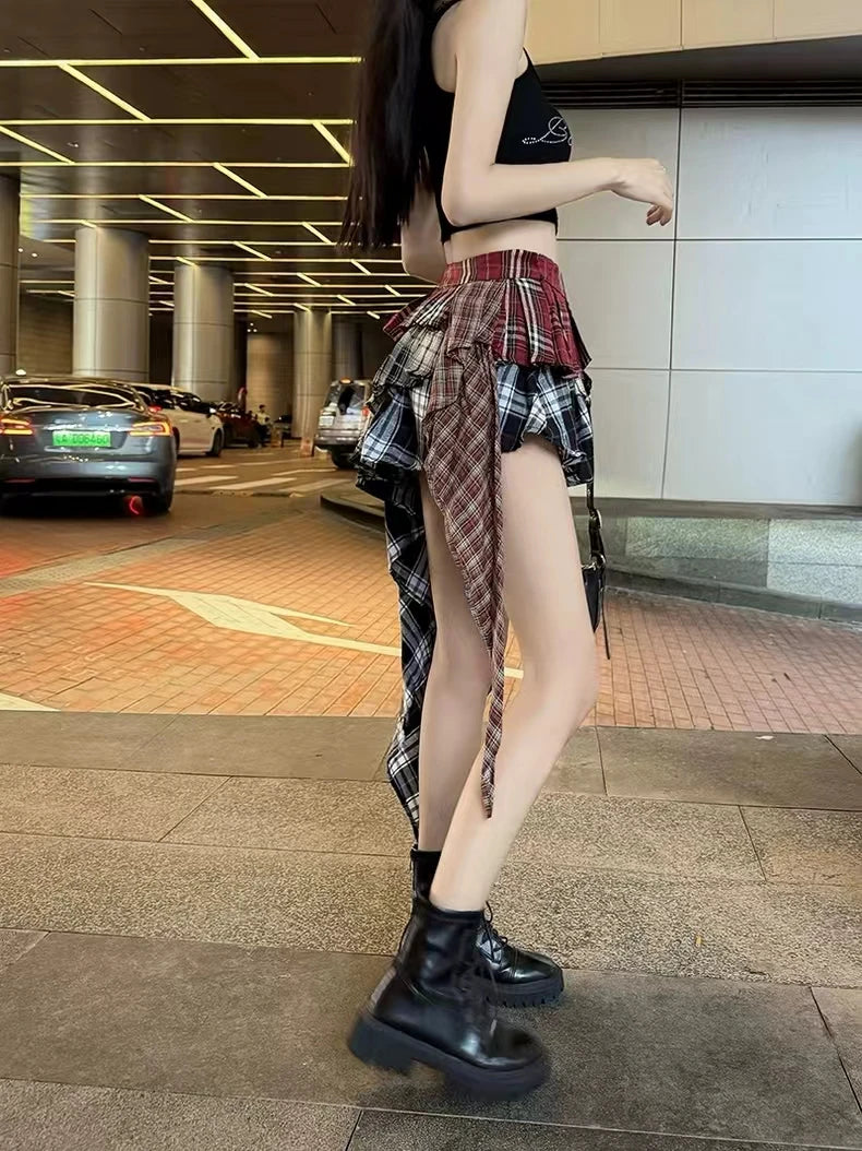 Jupe Japonaise Carreaux Asymétrique Moderne