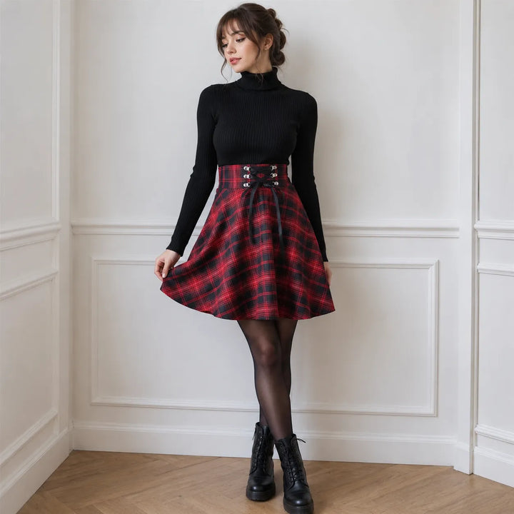 Jupe Japonaise Carreaux à Lacet