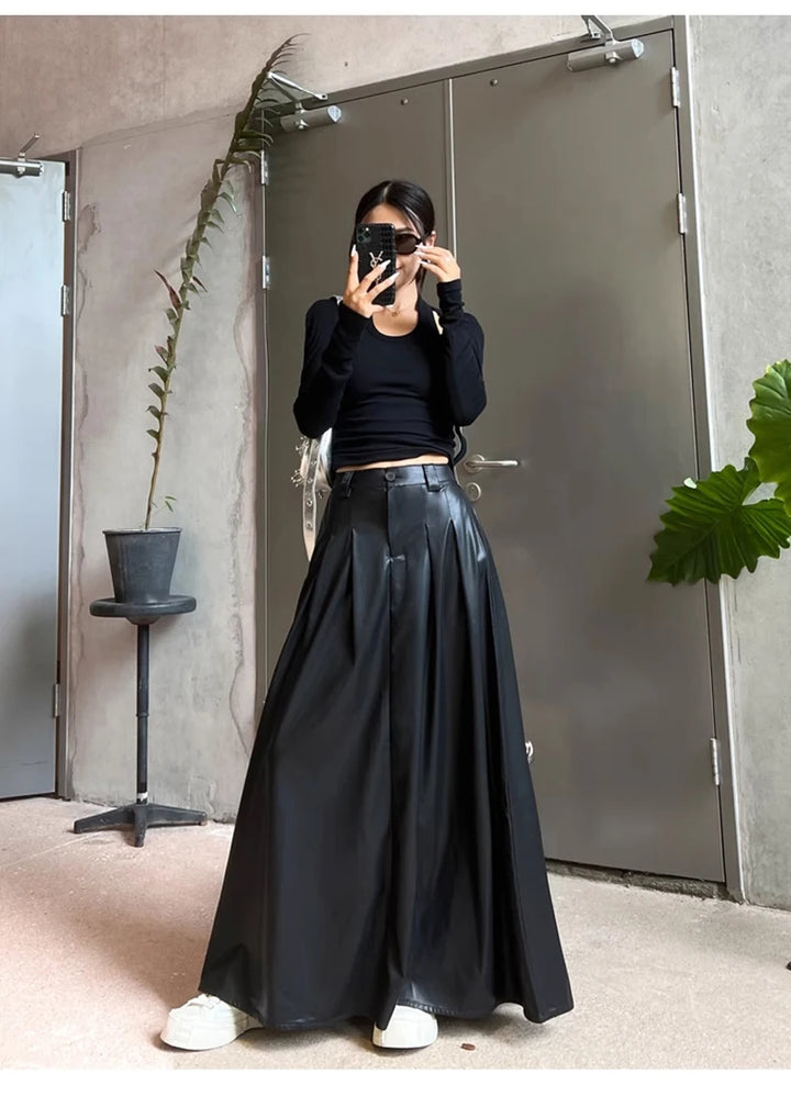 Jupe Japonaise Longue Plissée en Cuir