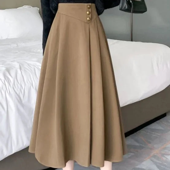 Jupe Japonaise Mi- Longue Boutonnée Beige
