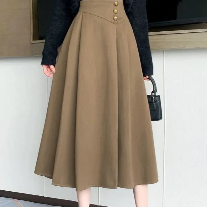 Jupe Japonaise Mi- Longue Boutonnée Chic