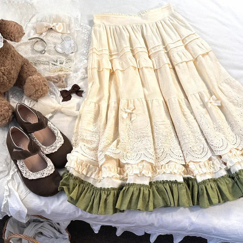 Jupe Japonaise Mi- Longue Dentelles Beige