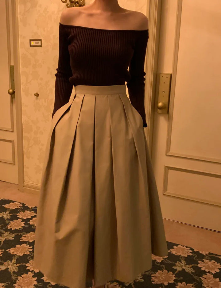 Jupe Japonaise Mi- Longue Plissée Beige