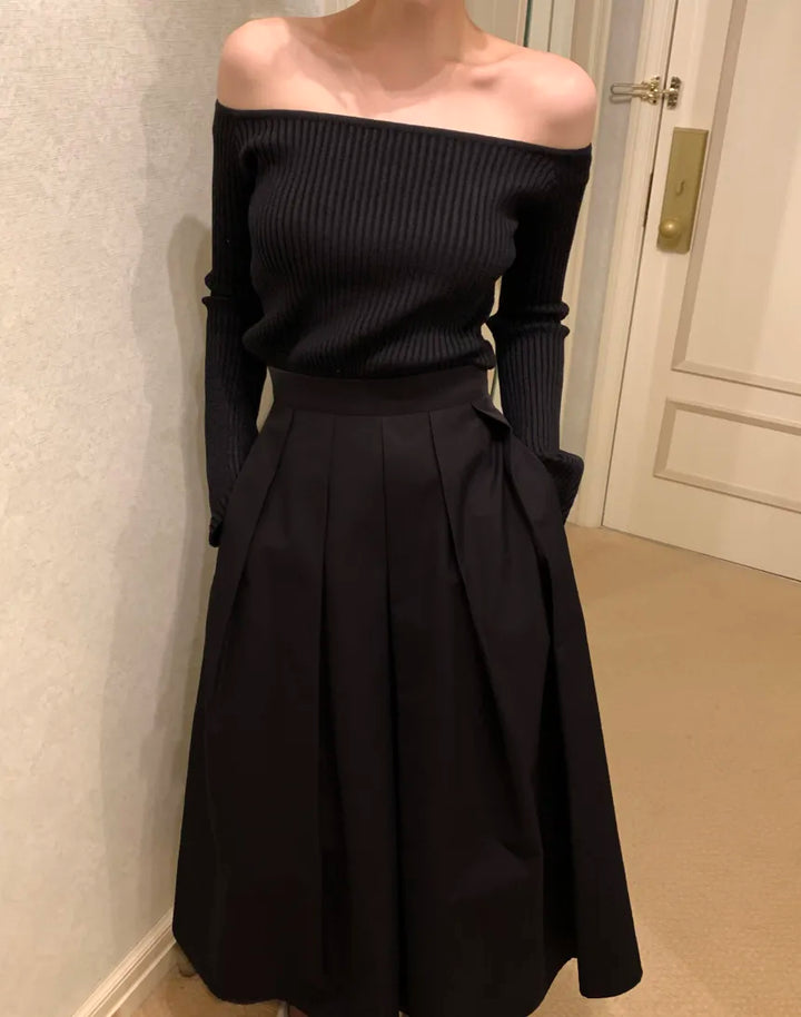 Jupe Japonaise Mi- Longue Plissée Noir