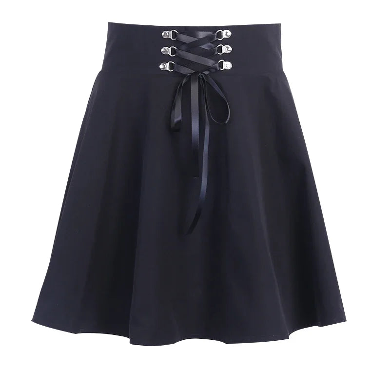 Jupe Japonaise Noire à Lacet Noir