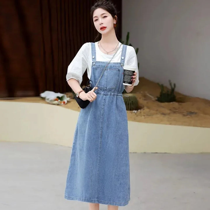 Jupe Jean à Bretelles Japonaise Chic