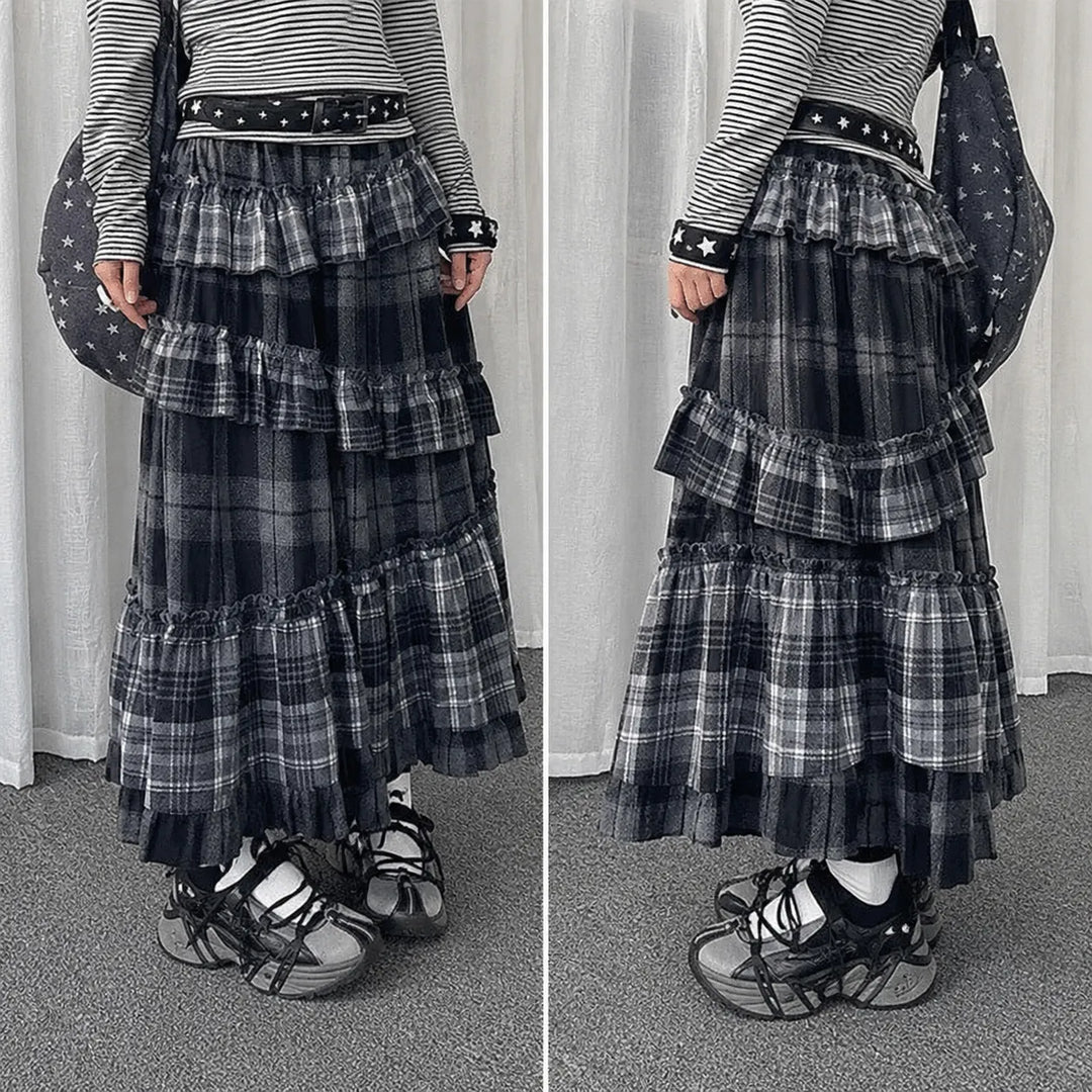 Jupe Longue Japonaise à Volants Chic