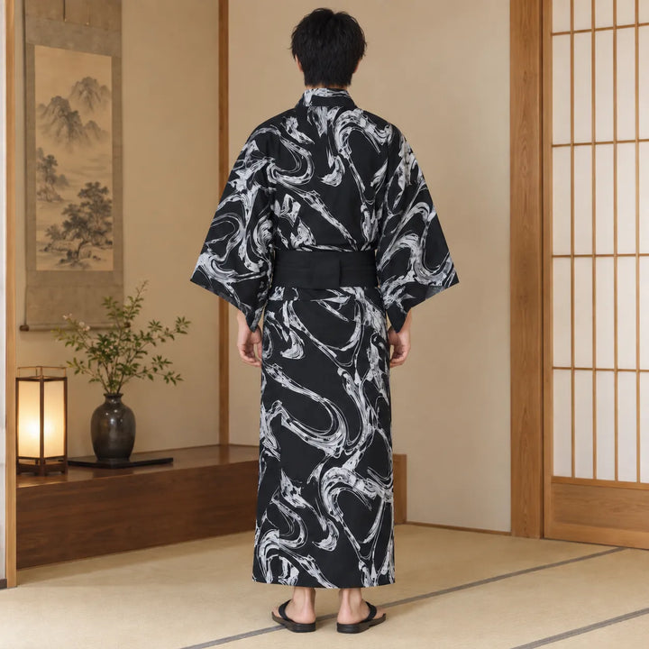 Kimono Homme Confortable avec Ceinture Noir