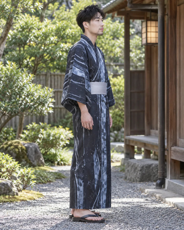 Kimono Homme Stylé avec Ceinture Noir