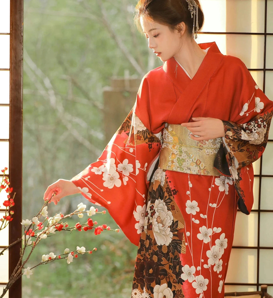 Kimono Japonais ample rouge femme
