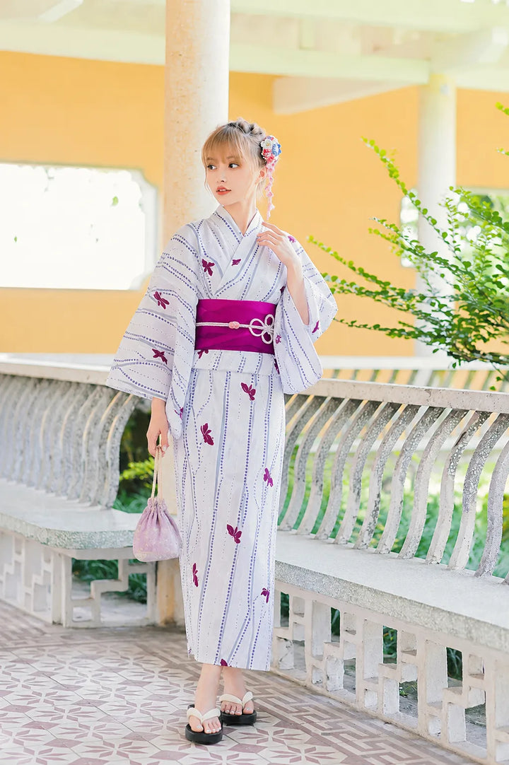 Kimono Japonais Femme Blanc Imprimé Poissons