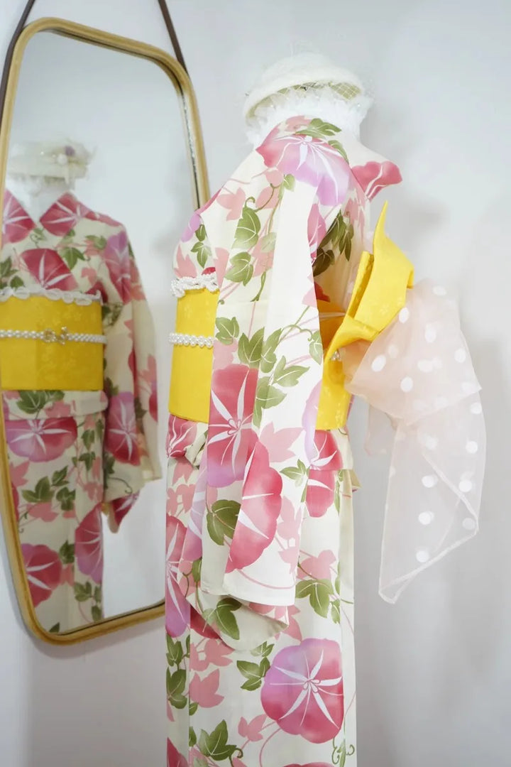 Kimono Japonais Femme Blanc et Rose Unique