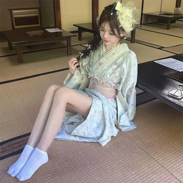 Kimono Japonais Femme Bleu Tendre Unique