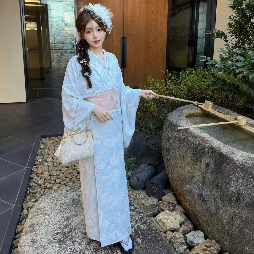 Kimono Japonais Femme Bleu Tendre traditionnel