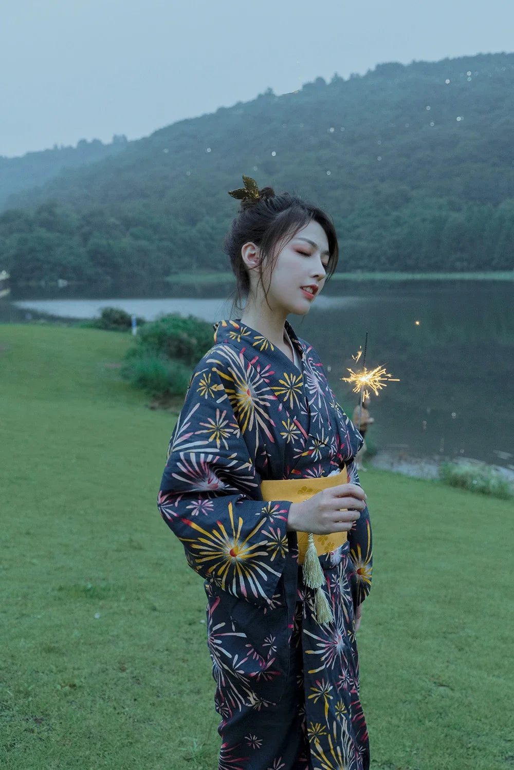 Kimono Japonais Femme Bleu en Coton Chic
