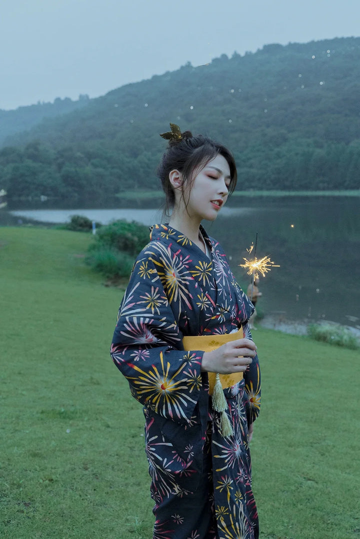 Kimono Japonais Femme Bleu en Coton Chic