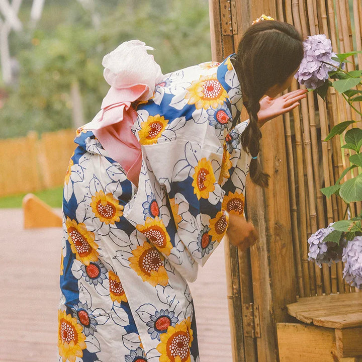 Kimono Japonais Femme Motif Tournesol Chic