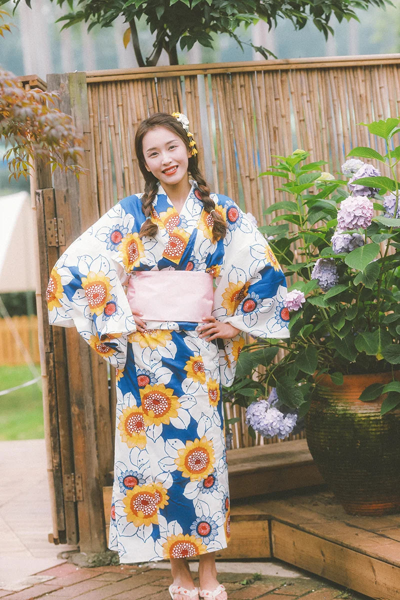 Kimono Japonais Femme Motif Tournesol Unique