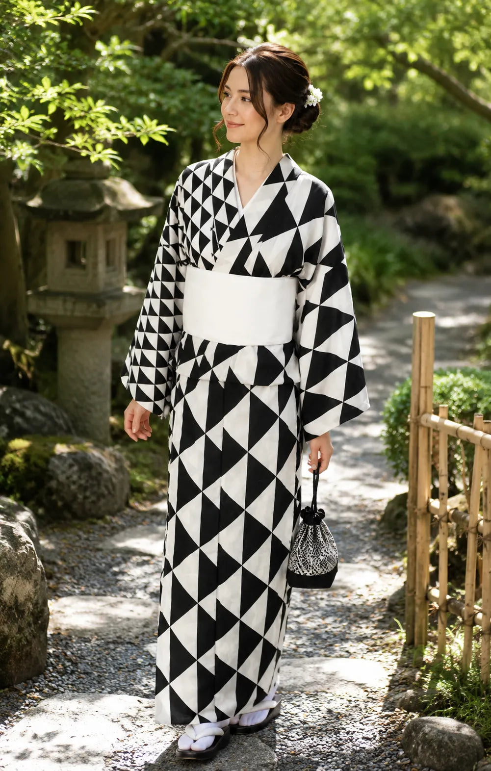 Kimono Japonais Femme Noir et Blanc