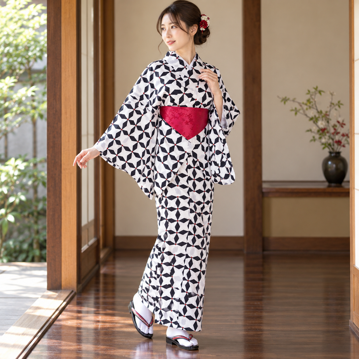 Kimono Japonais Femme Noir et Blanc unique