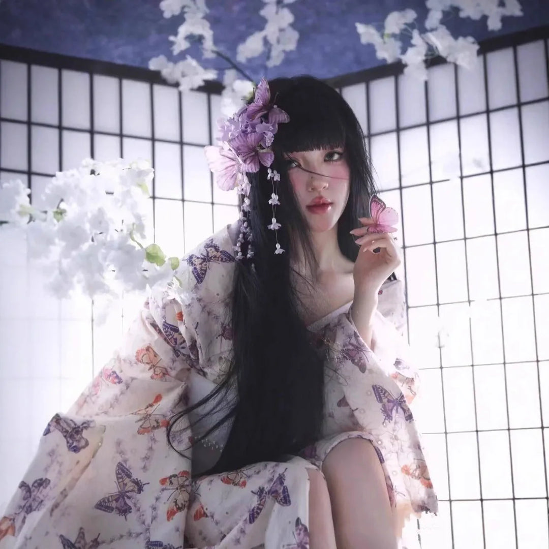 Kimono Japonais Femme Papillons Chic