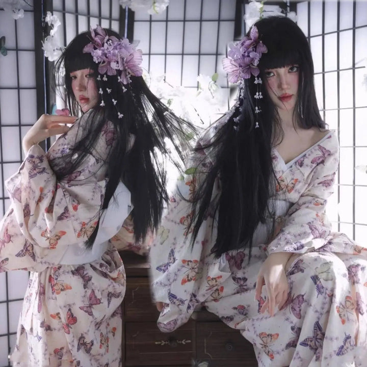 Kimono Japonais Femme Papillons Légère