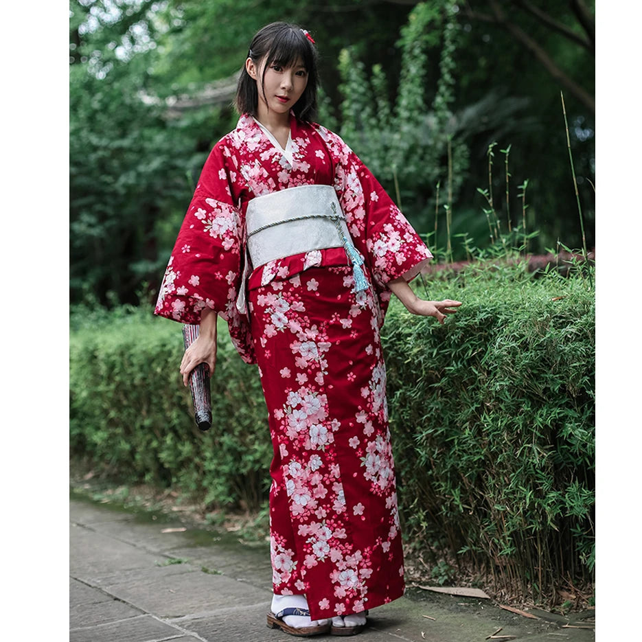 Kimono Japonais Femme Rouge Floral