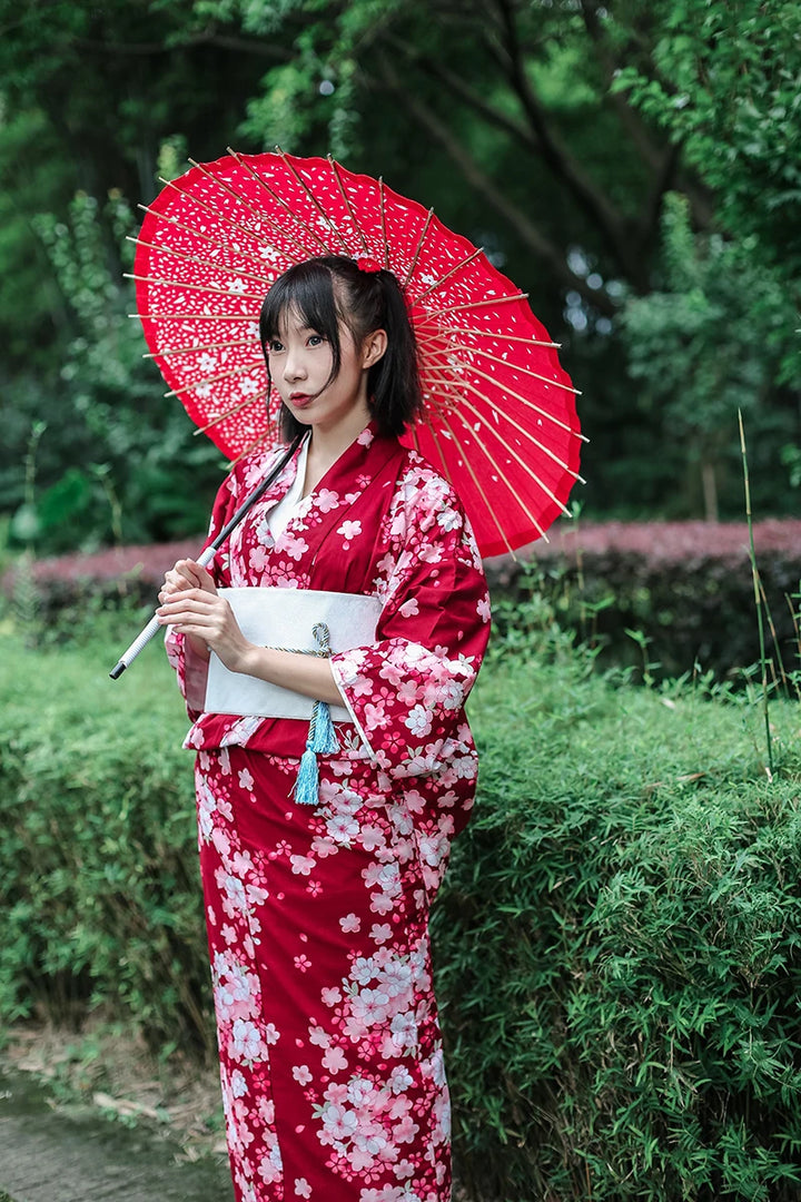 Kimono Japonais Femme Rouge Floral Chic