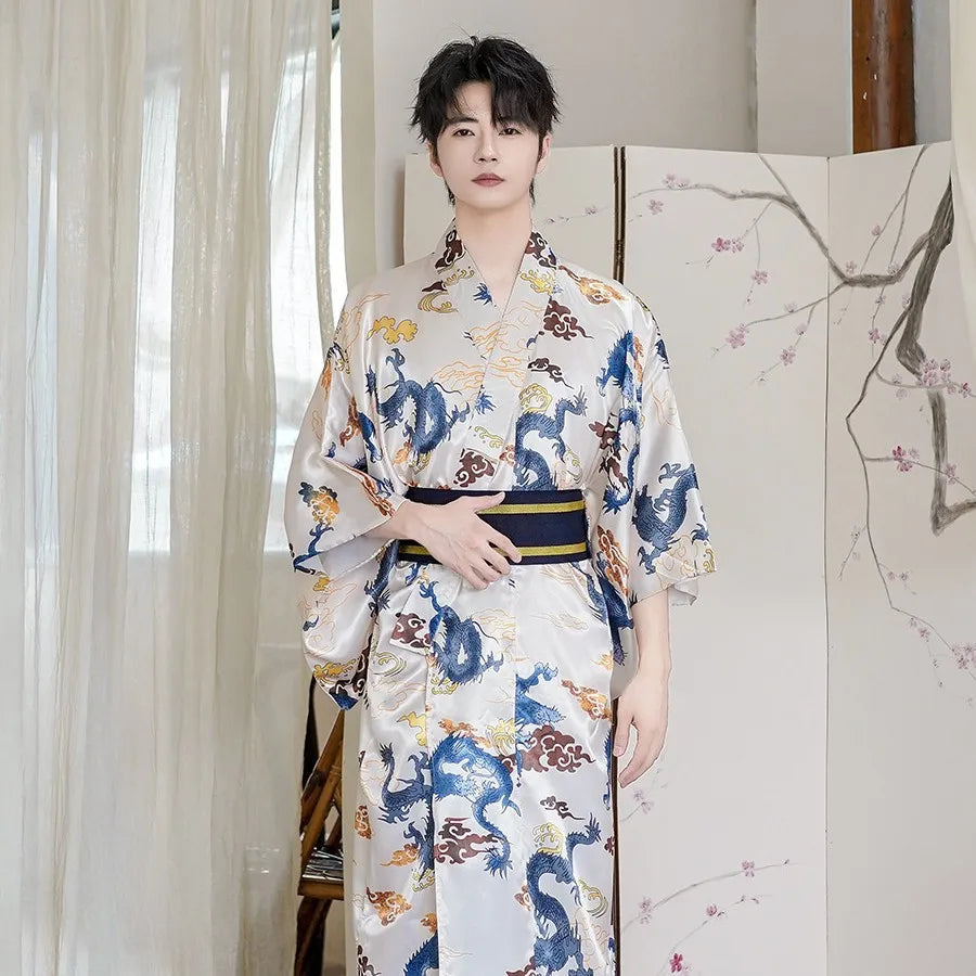 Kimono Japonais Homme Carreaux Bleus Confortable