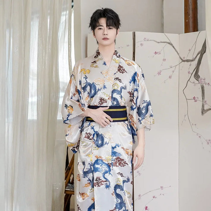 Kimono Japonais Homme Carreaux Bleus Confortable