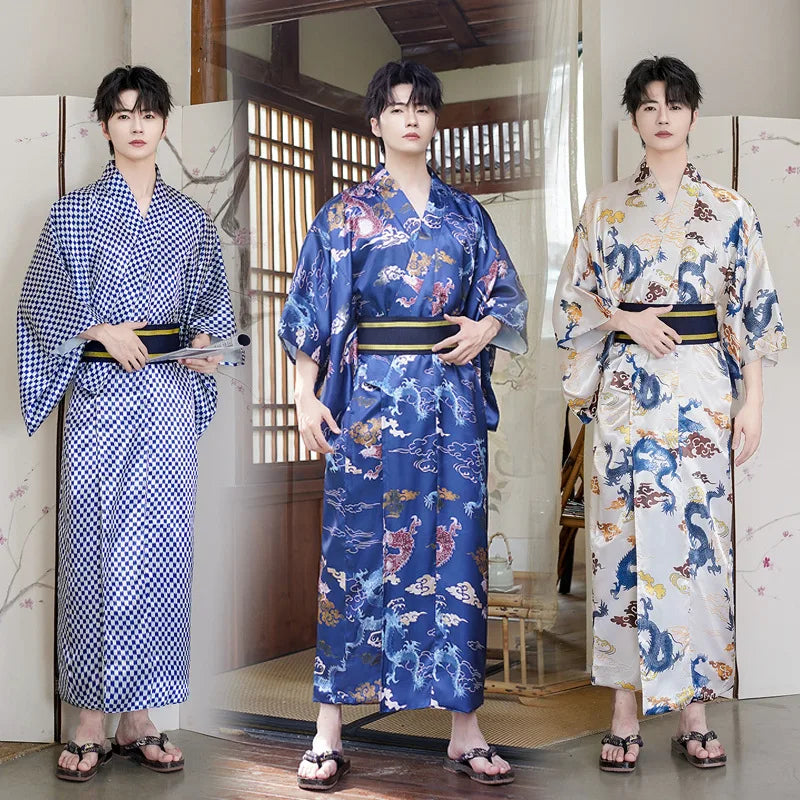 Kimono Japonais Homme Carreaux Bleus Original