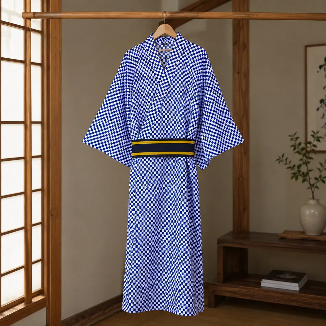Kimono Japonais Homme Carreaux Bleus Unique