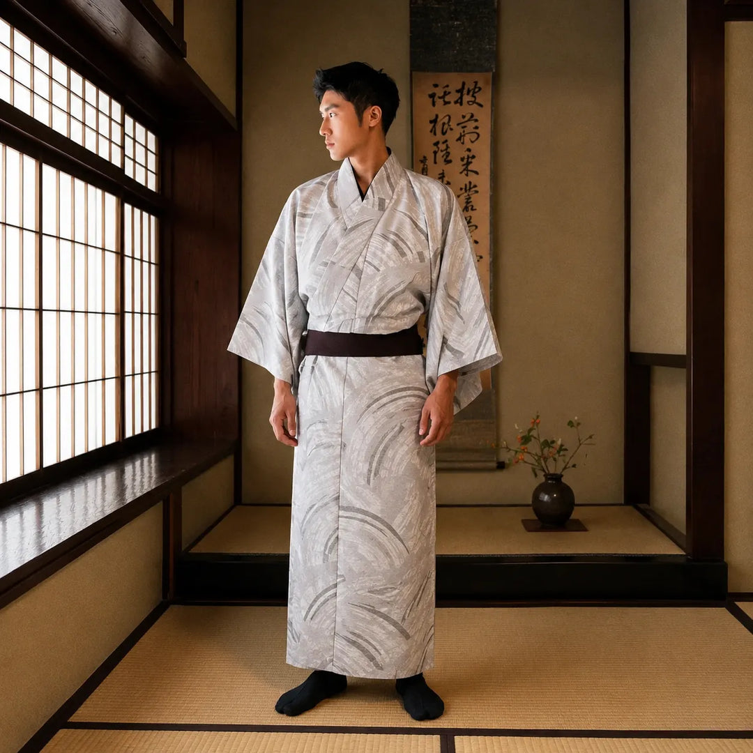 Kimono Japonais Homme Gris Chic