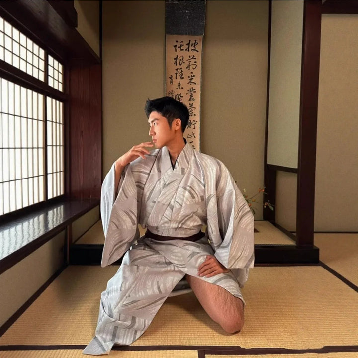 Kimono Japonais Homme Gris Chic Confortable