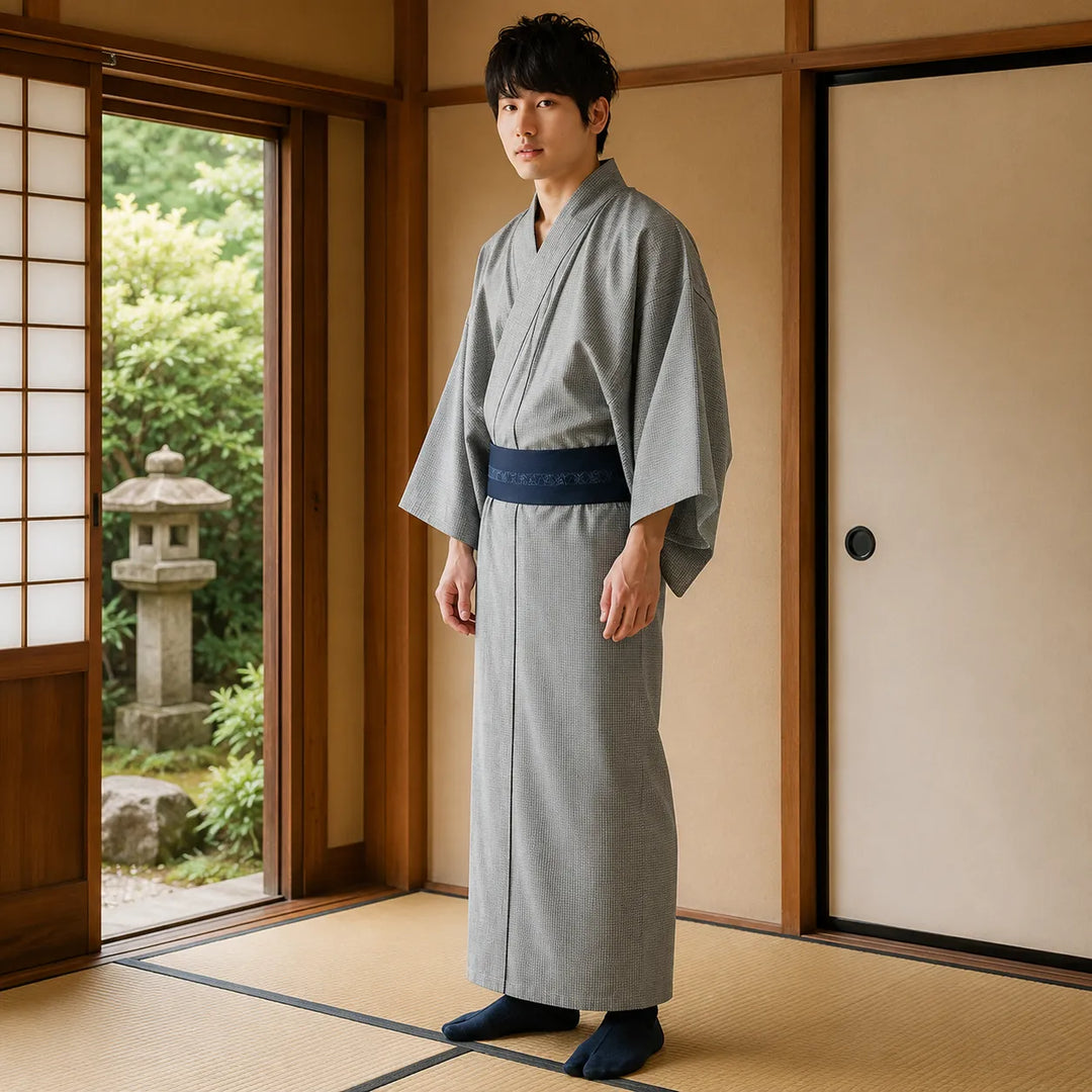 Kimono Japonais Homme Gris Minimaliste