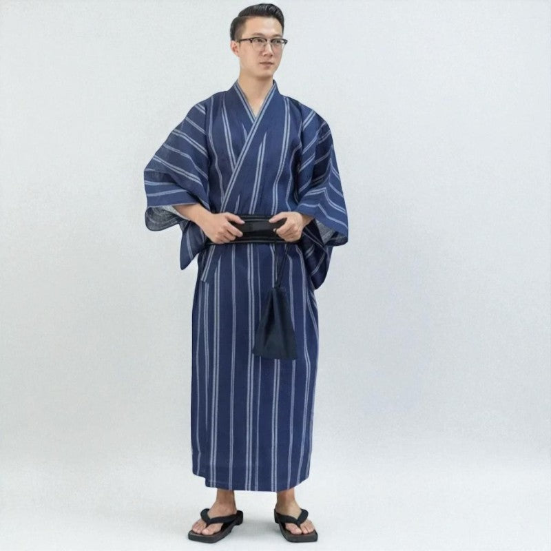 Kimono Traditionnel Homme Léger Bleu Rayé