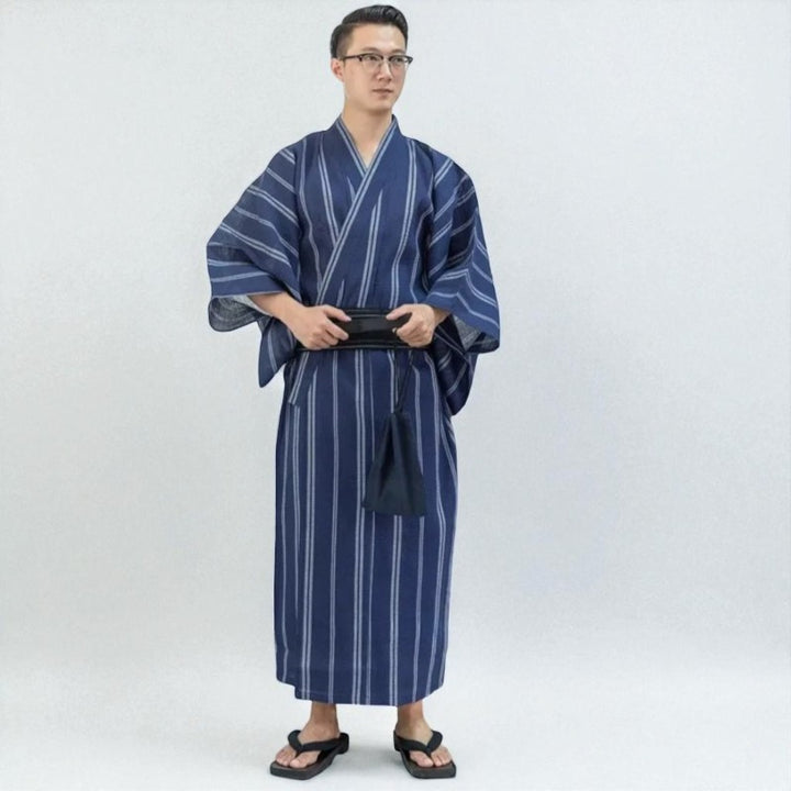 Kimono Traditionnel Homme Léger Bleu Rayé