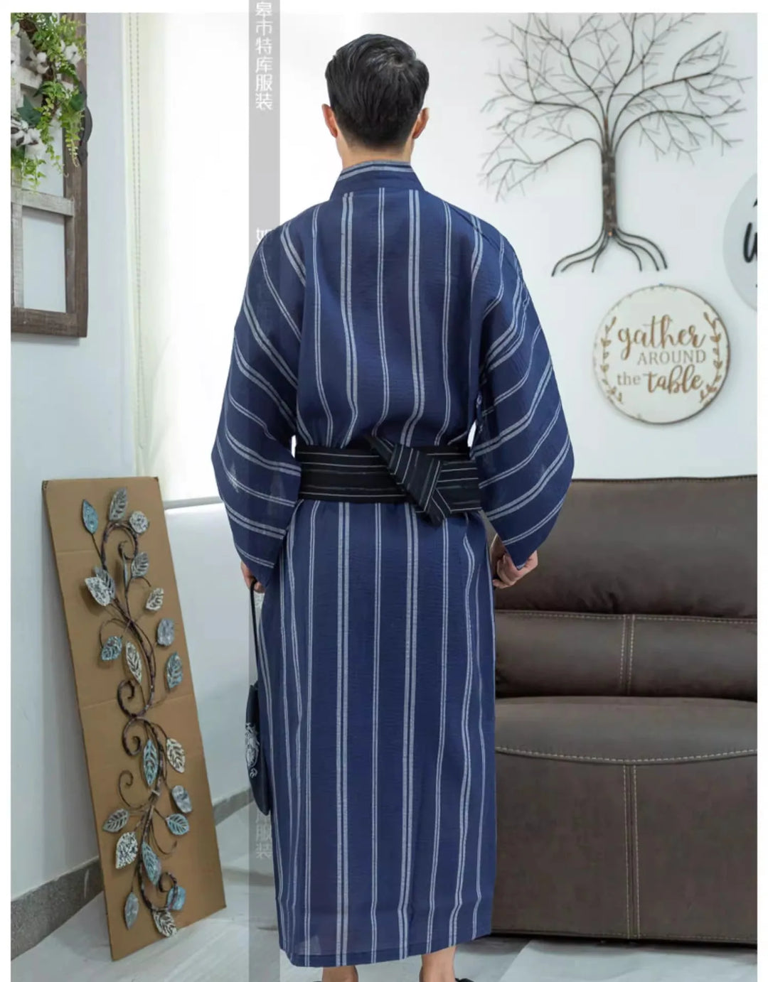 Kimono Traditionnel Homme Léger Bleu Rayé stylé
