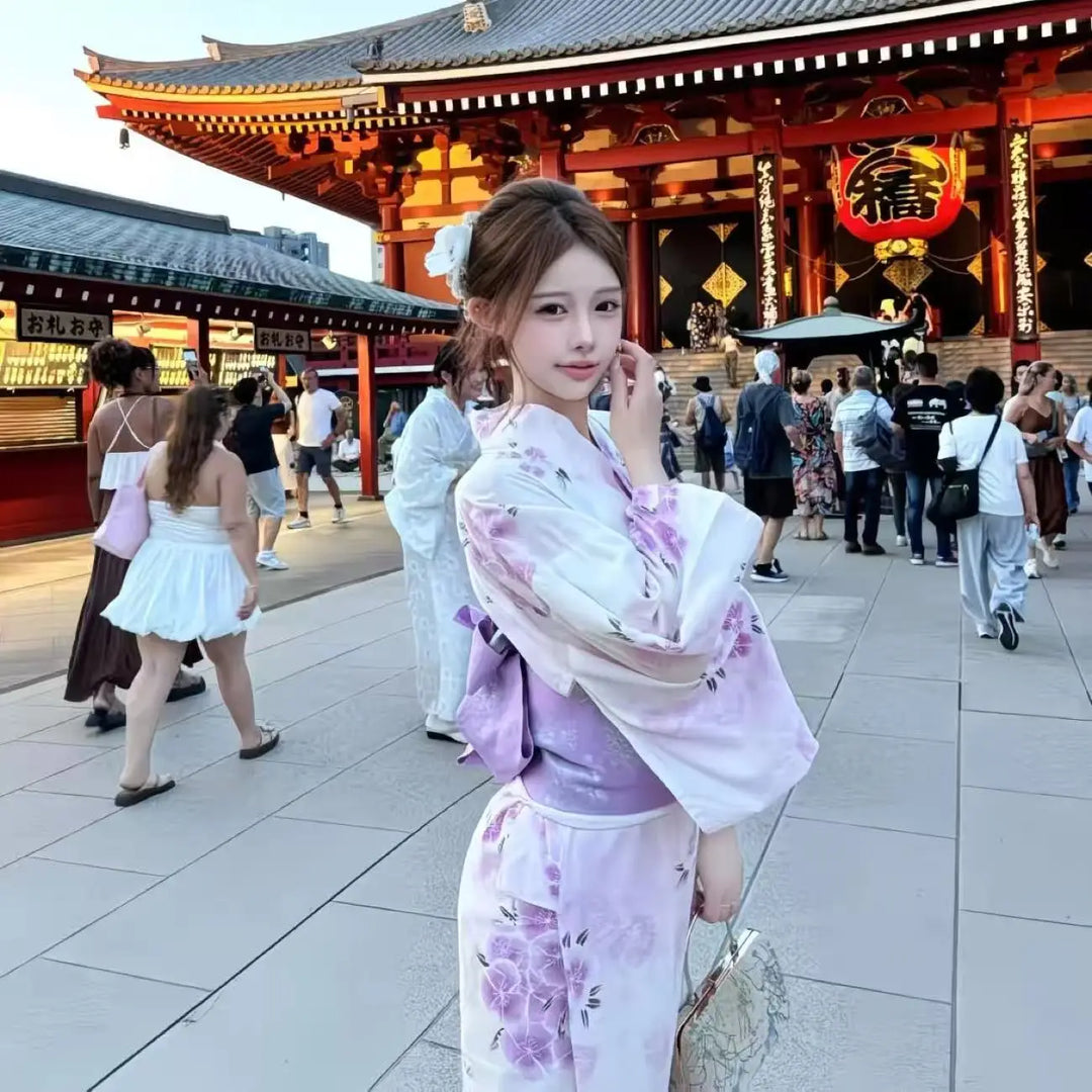 Kimono Yukata Femme Violet Fleuri Chic