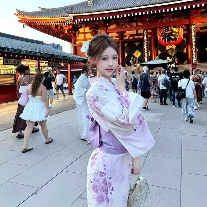 Kimono Yukata Femme Violet Fleuri Chic