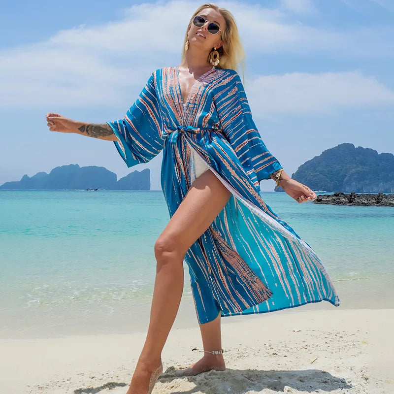 Kimono de Plage Bleu d’Eté