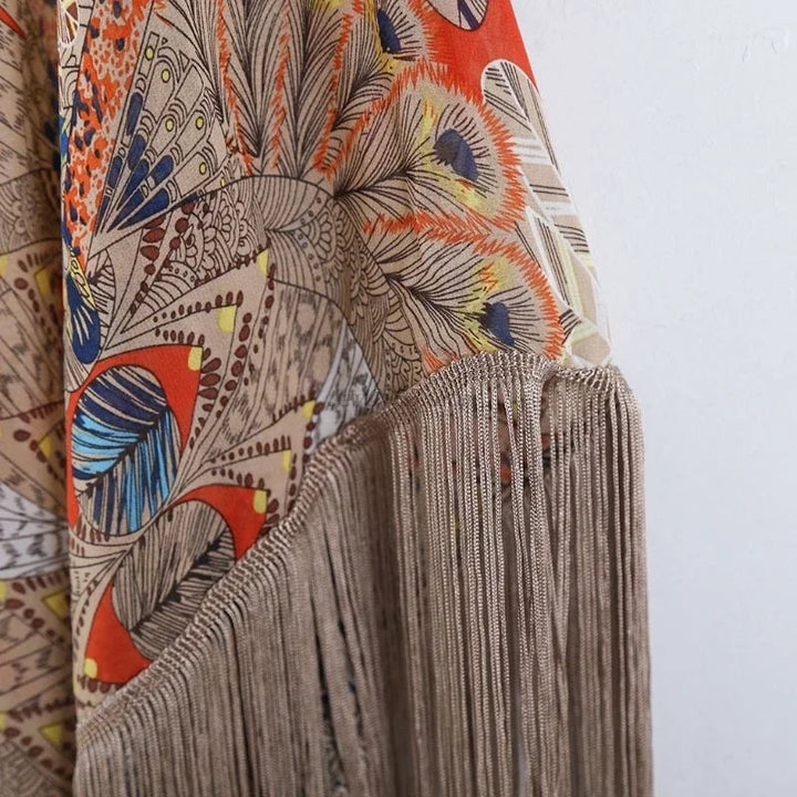 Kimono de Plage Boho à Franges Légre