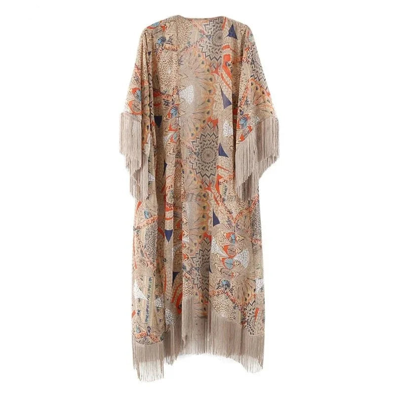Kimono de Plage Boho à Franges Unique