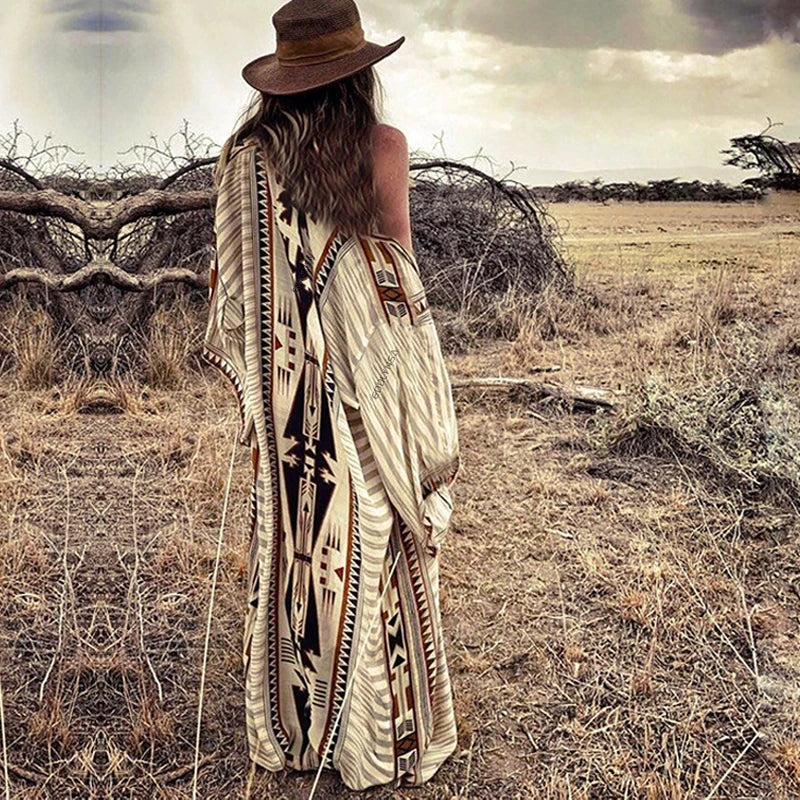 Kimono de Plage Boho à Motifs Ethniques Légère