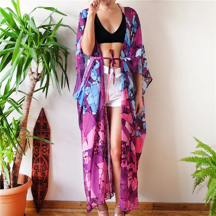 Kimono de Plage Chauve-Souris Violet Légère