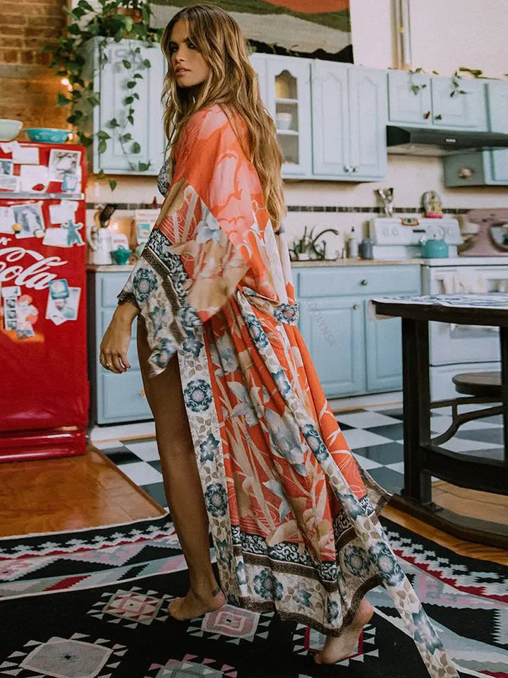 Kimono de Plage Fleuri Design Unique