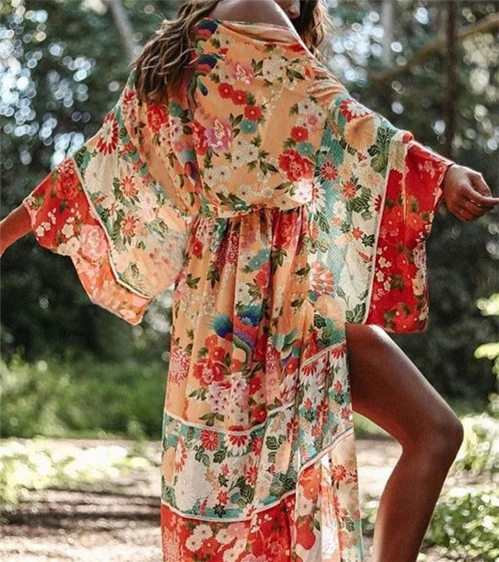Kimono de Plage Fluide Fleuri Coloré