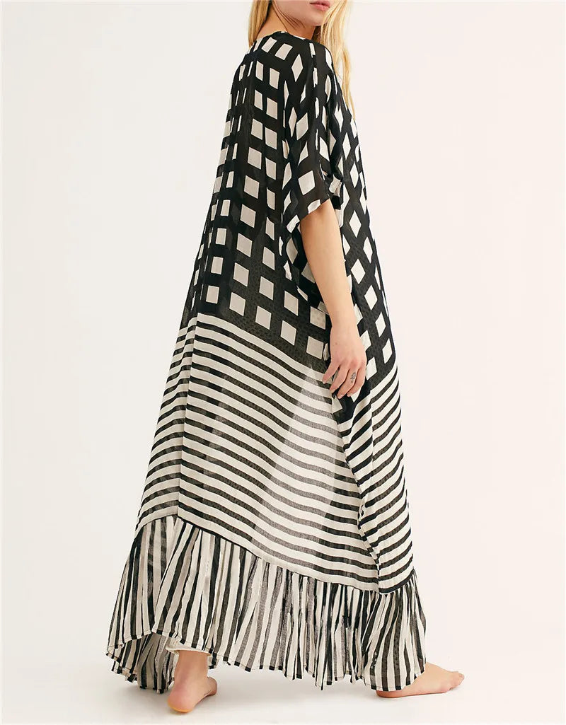 Kimono de Plage à Motifs Géométriques Chic